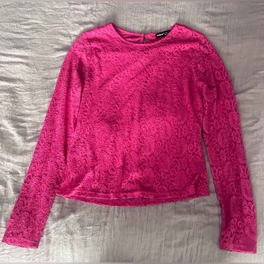 SHEIN Pink Fitted Long Sleeve Blouse